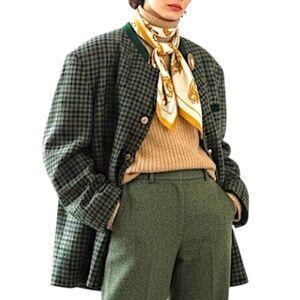 Vtg 80s 90s Lodenfrey pure wool green check boxy oversize Tyrol Trachten jacket